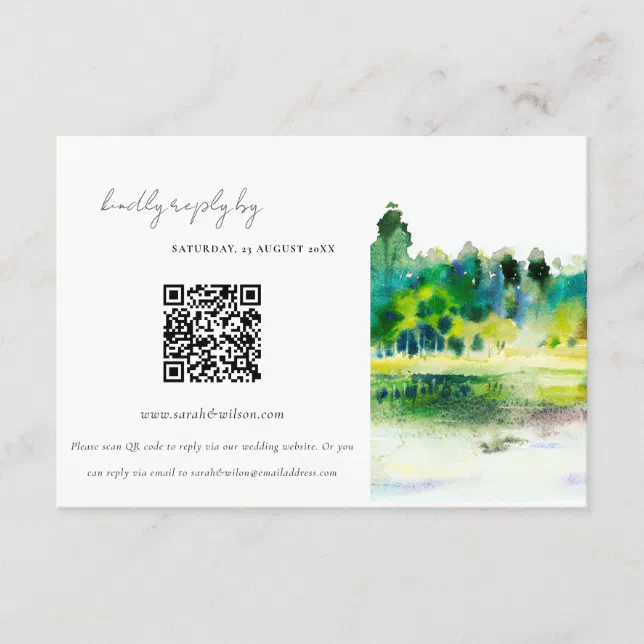 Country Hills River Landscape Wedding QR Code RSVP Enclosure Card | Zazzle