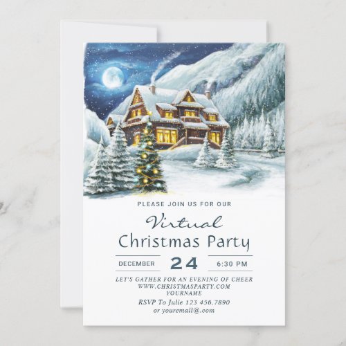 Country Holiday House VIRTUAL Christmas Party Invi Invitation
