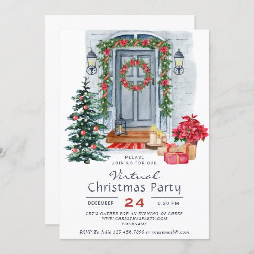 Country Holiday House VIRTUAL Christmas Party Invitation