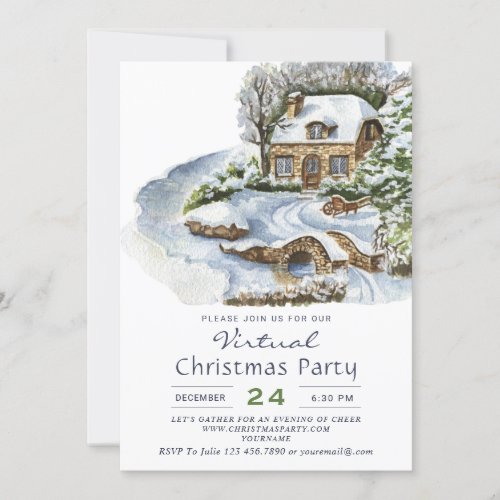 Country Holiday House VIRTUAL Christmas Party Invitation