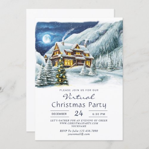 Country Holiday House VIRTUAL Christmas Party Invitation