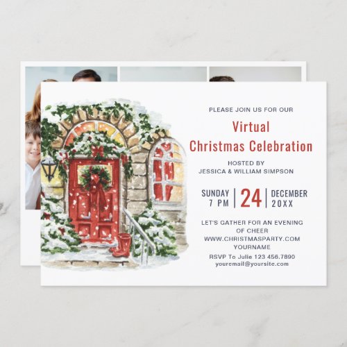 Country Holiday House VIRTUAL Christmas Party Invitation