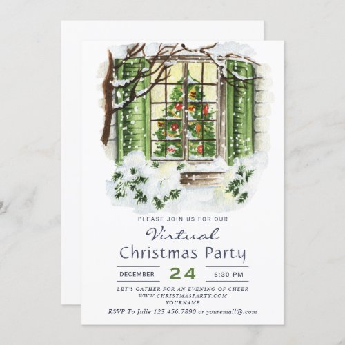 Country Holiday House VIRTUAL Christmas Party Invitation