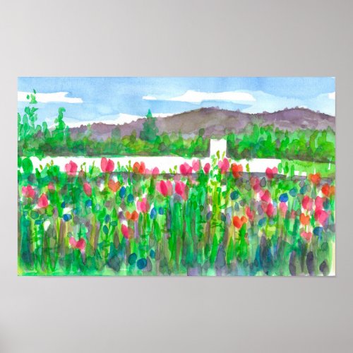 Country Home Landscape Wildflower Field Poster