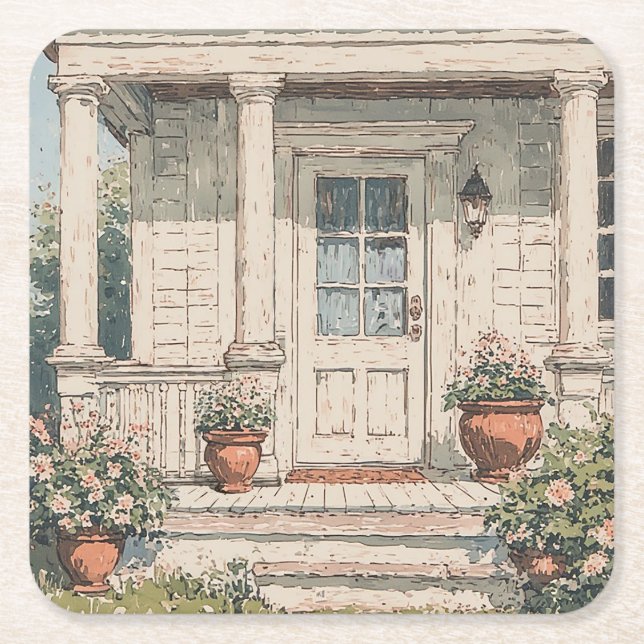 Country Home Porch Square Paper Coaster (Front)