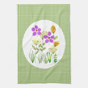 Country Home-style Gingham and Wildflower Kitchen Towel