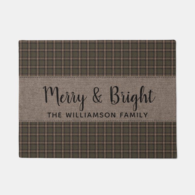 Country Homespun Merry Family Name  Doormat (Front)