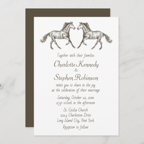 Country Horse Brown White Western Wedding          Invitation