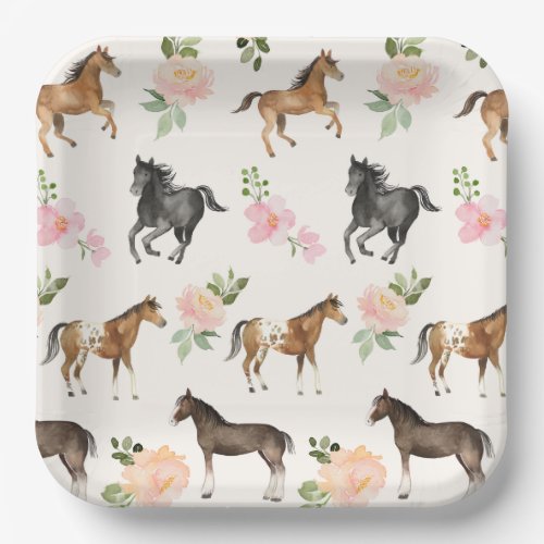 Country Horse Floral Paper Plates