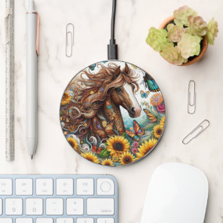 Country horse flowers wireless charger