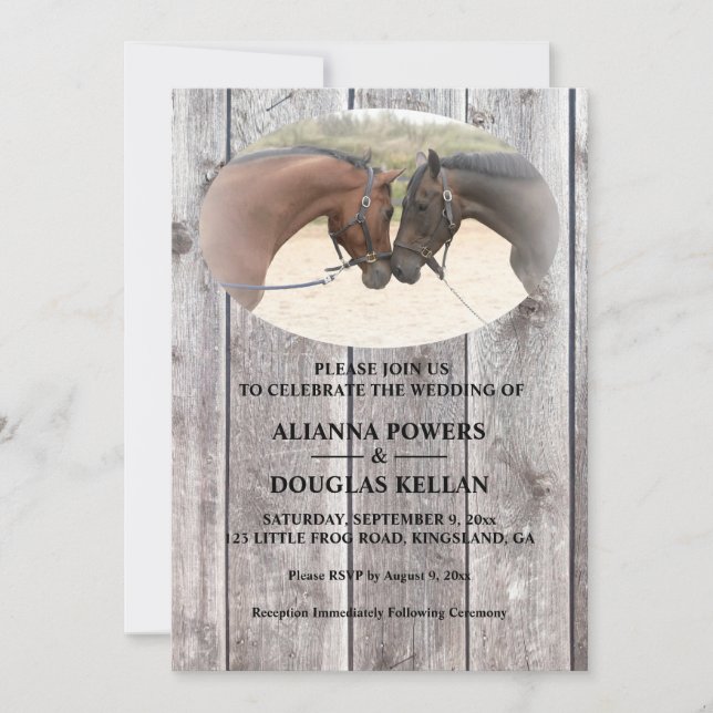 Country Horses Grey Barnboard Wedding Invitation (Front)