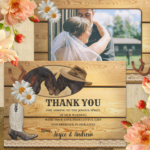 Country Horses Rustic Wedding Photo Thank You Card