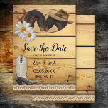 Country Horses Rustic Wood Lace Save The Date Card at Zazzle