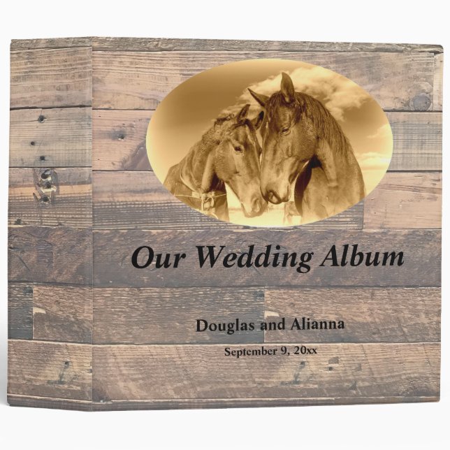 Country Horses Sepia Wedding Album 3 Ring Binder (Front/Spine)