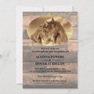 Country Horses Sepia Wedding Invitation