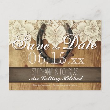 Country Horseshoe Lace Wedding Save The Date Announcement Postcard by RusticCountryWedding at Zazzle
