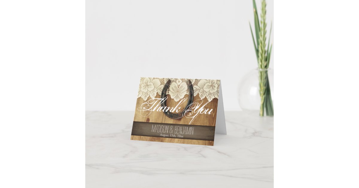 Country Horseshoe Lace Wedding Thank You Card Zazzle Com