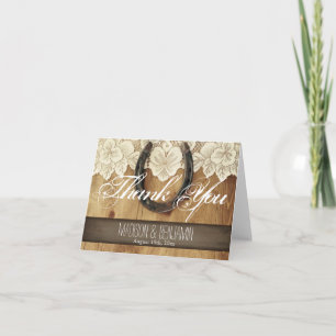 Country Horseshoe Lace Wedding Thank You Card