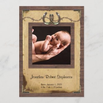 Country Horseshoe Photo Baby Announcement by NoteableExpressions at Zazzle
