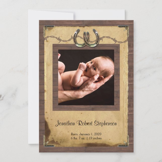 Country Horseshoe Photo Baby Announcement (Front)