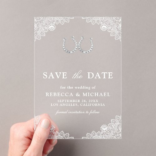 Country Horseshoe White Lace Wedding Save the Date