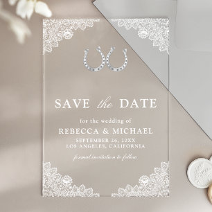 Country Horseshoe White Lace Wedding Save the Date