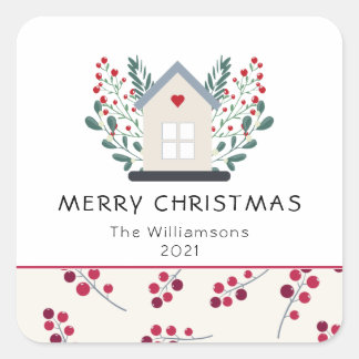 Country House and Berries Family Square Sticker