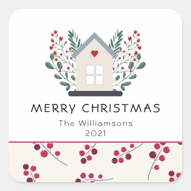 Country House and Berries Family  Square Sticker (Front)