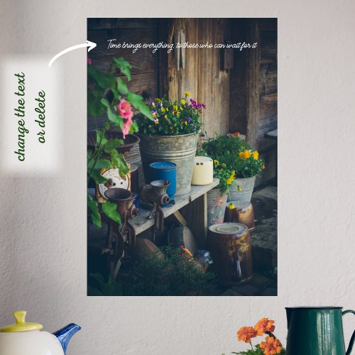 Country house porch adorned with vibrant pansies poster