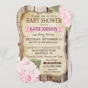 Country Hydrangeas and Rustic Wood Baby Shower Invitation