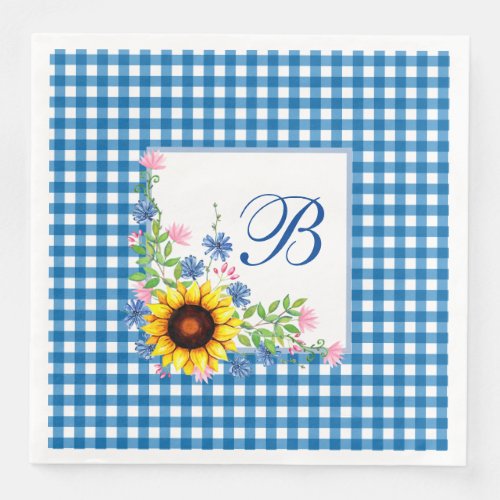 Country Initialed Sunflower Paper Dinner Napkins