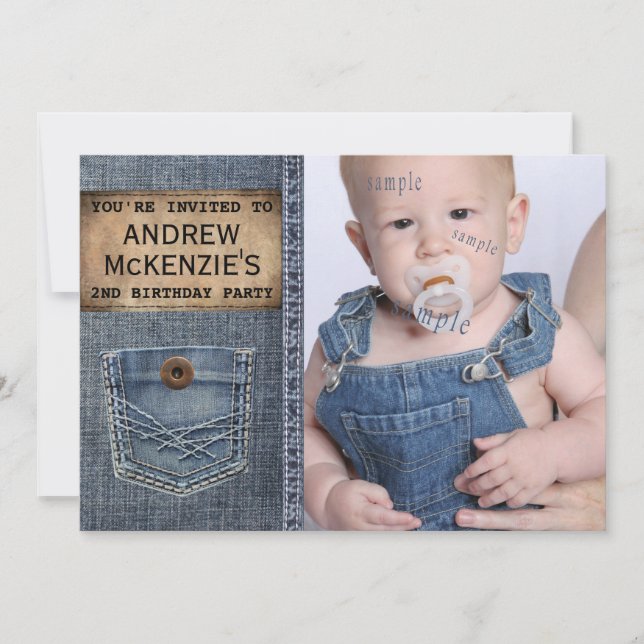 Country  Kid Birthday Party  Denim Jean Style Invitation (Front)