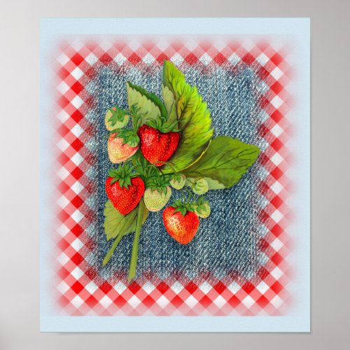 Country Kitchen Botanical Strawberry Cluster Poster