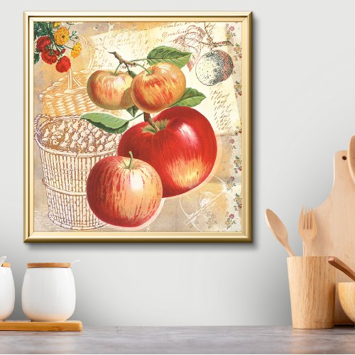 Country Kitchen Collage with Apples and Flowers Poster