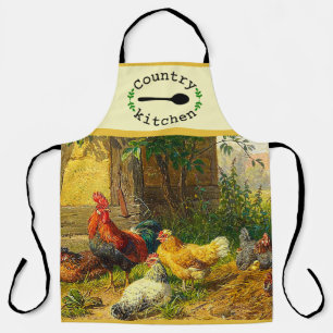 Country Kitchen Farmyard Rooster Hens Apron
