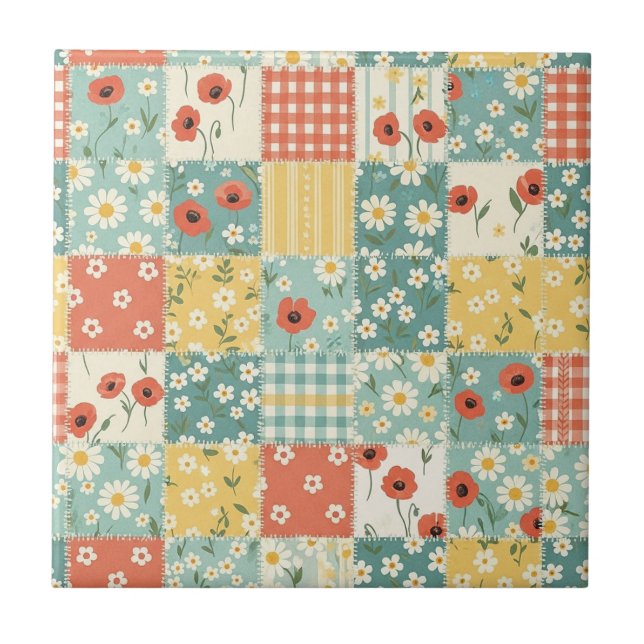 Country Kitchen Floral Pattern Ceramic Tile (Front)