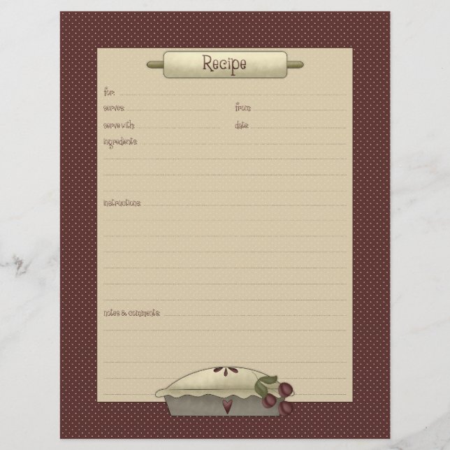 Country Kitchen · Recipe Sheets (Front)