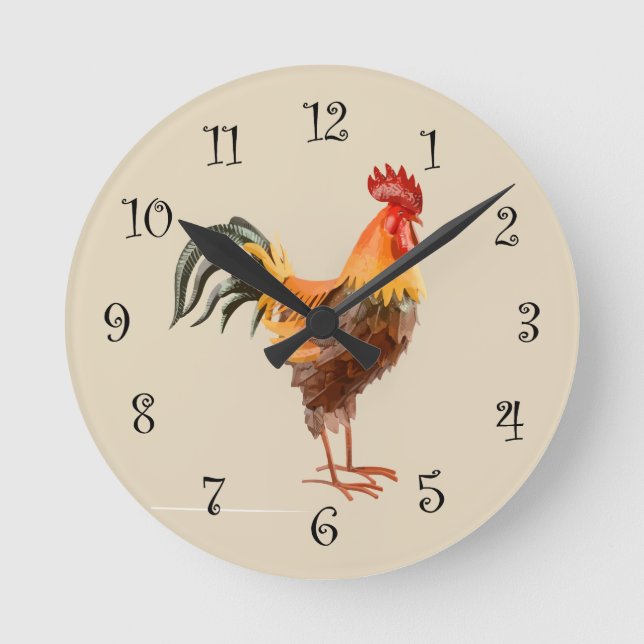 Country Kitchen Rooster Clock Design (Front)