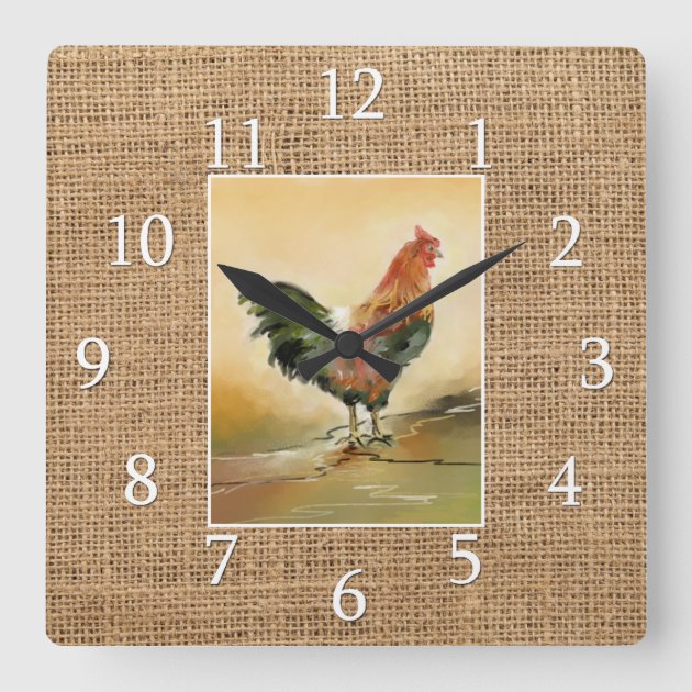 Country Kitchen Rooster Rustic Burlap Farmhouse Square Wall Clock Zazzle   Country Kitchen Rooster Rustic Burlap Farmhouse Square Wall Clock R3a40628de95141cebc7a78aa626411c8 S0y4t 8byvr 630 