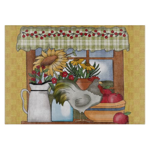 Country Kitchen Window Rooster Cutting Board