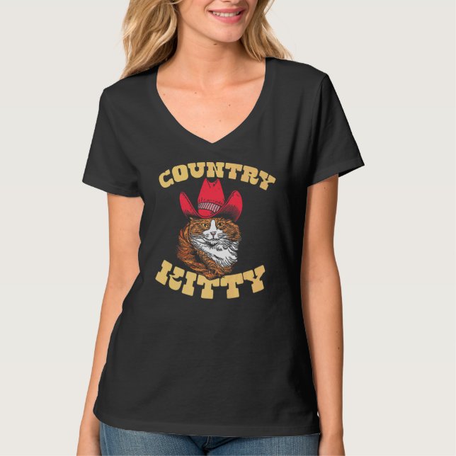 Country Kitty Country Cowgirl Cat Western Vibe T-Shirt (Front)