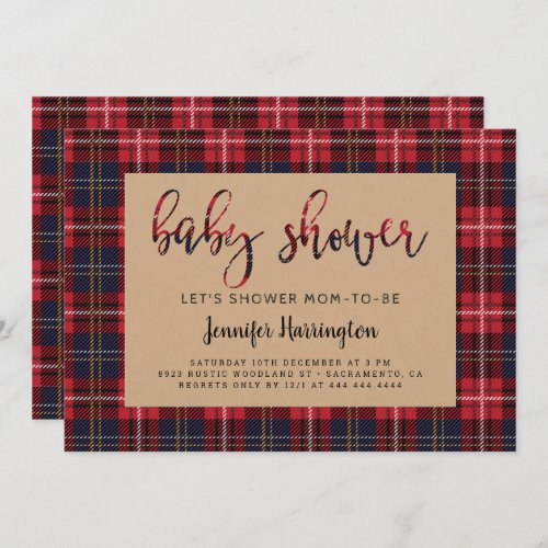 Country Kraft Buffalo Plaid Lumberjack Baby Shower Invitation