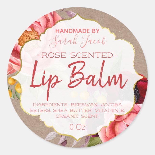 Country Kraft Floral Lip Balm Label (Front)