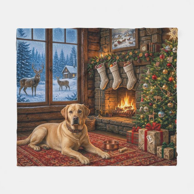 Country Labrador Retriever Holiday  Fleece Blanket (Front (Horizontal))