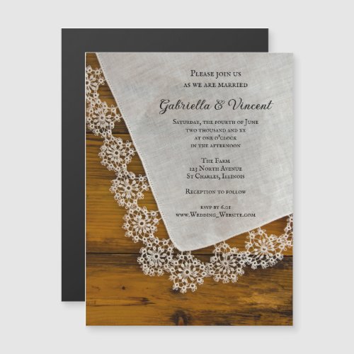 Country Lace and Barn Wood Wedding Magnetic Invitation