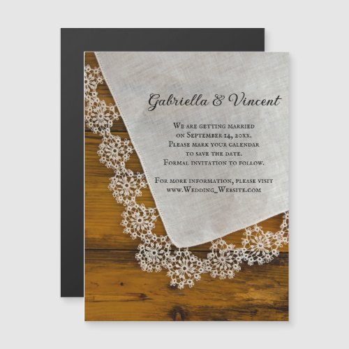 Country Lace and Barn Wood Wedding Save the Date Magnetic Invitation