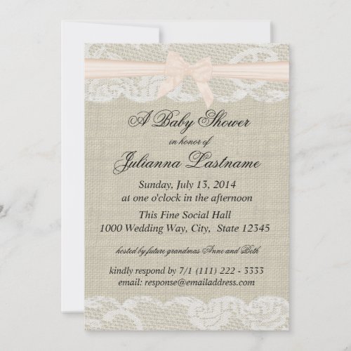 Country Lace and Burlap with Pink Bow Shower Card