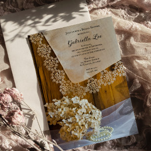 Country Lace and Flowers Barn Bridal Shower Invitation