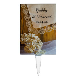 Country Lace and Flowers Barn Wedding Cake Topper