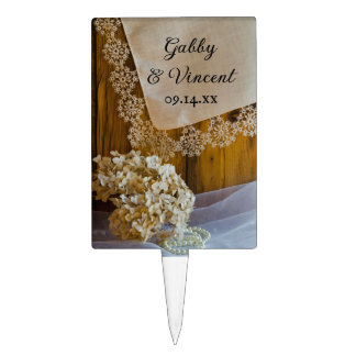 Country Lace and Flowers Barn Wedding Cake Topper